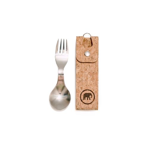 Spork (Spoon & Fork) in a Cork Travel Holder