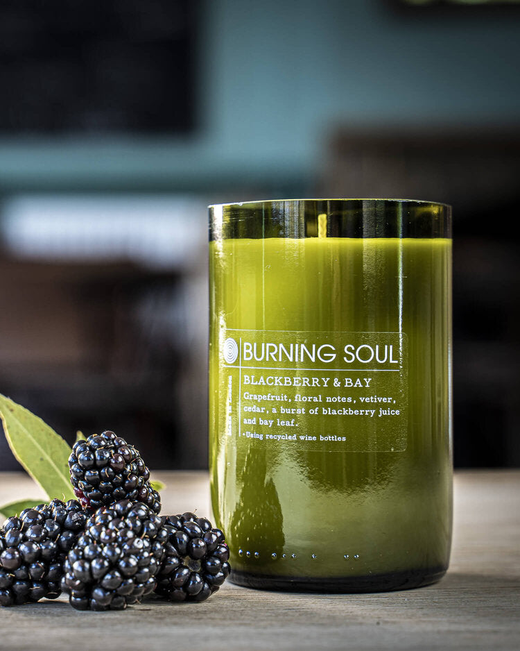 candle burning soul london -  upcycled wine bottle - blackberry and bay