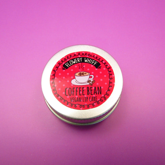 flowery whiff - coffee bean lip balm - plastic free - pink background