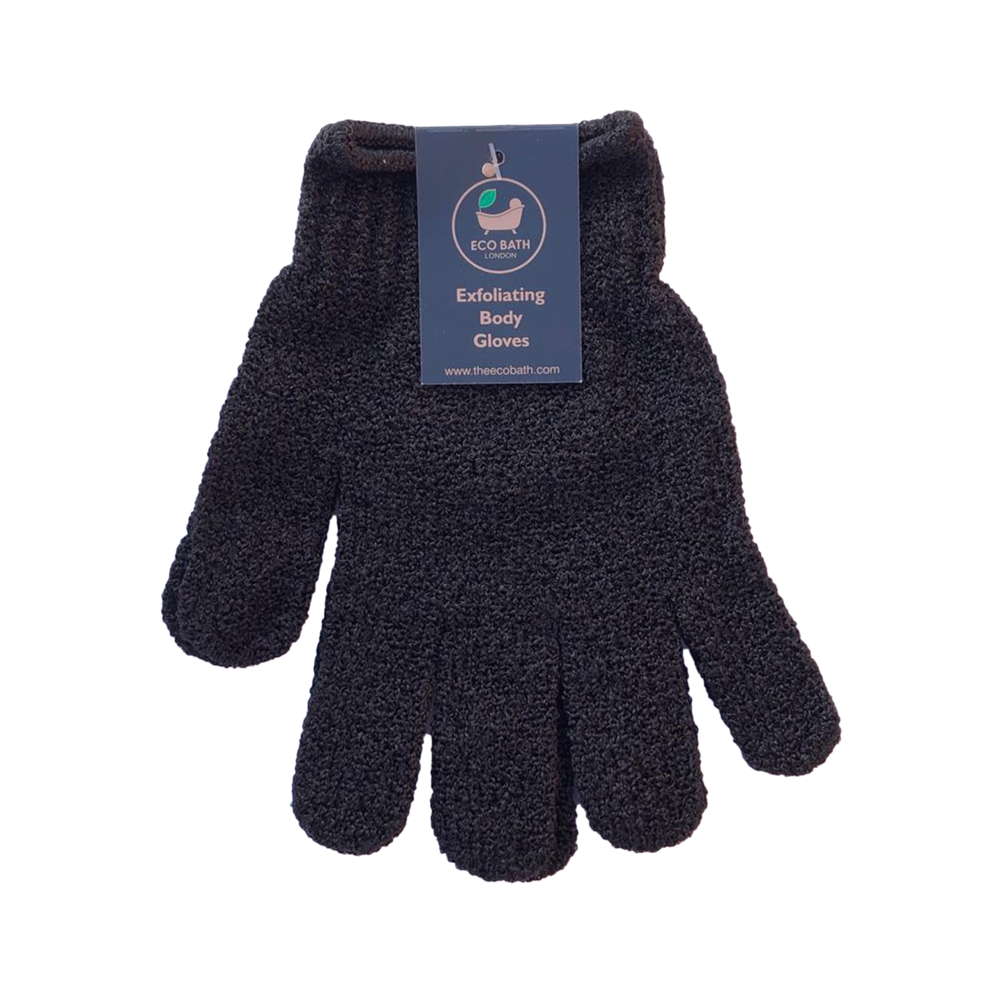 exfoliation bath gloves, black colour, on white background, eco bath london