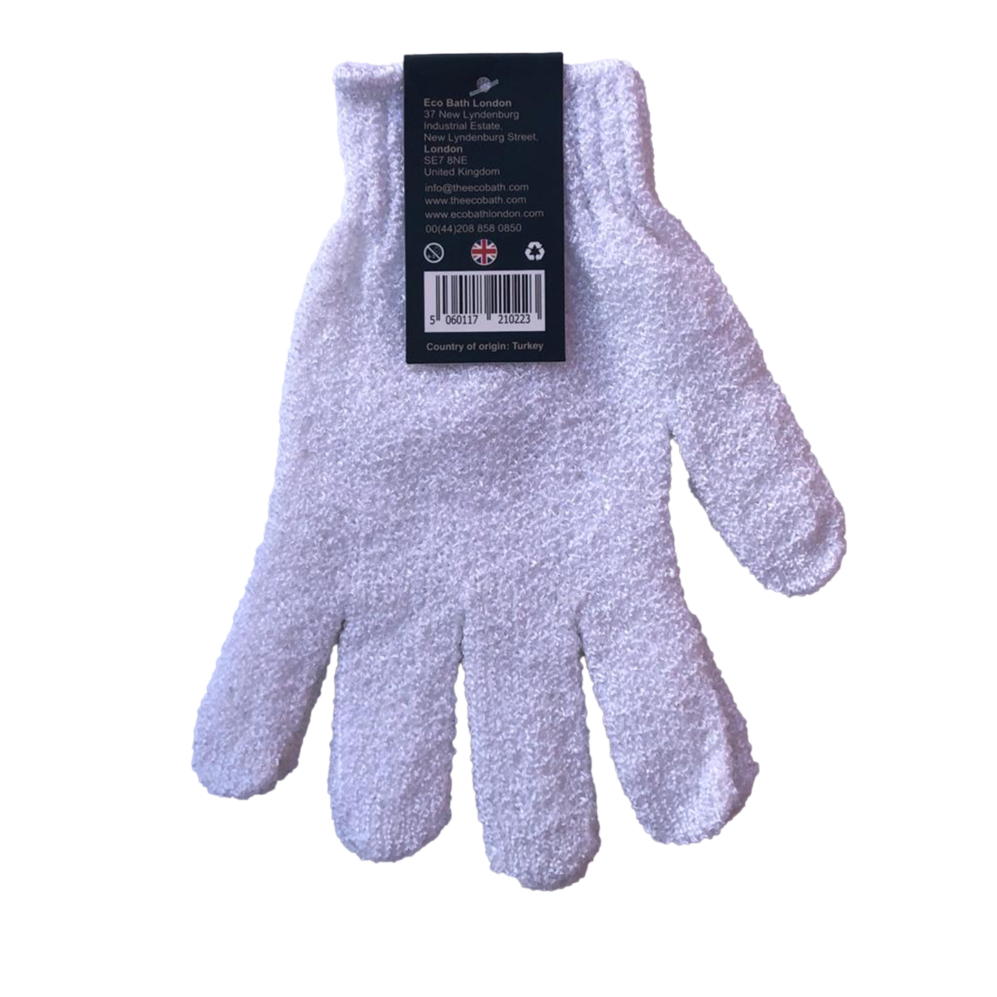 exfoliating bath gloves, white in colour, on white background, eco bath london