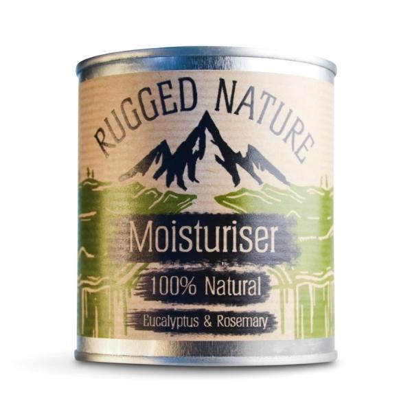 Eucalyptus & Rosemary Moisturiser by rugged nature, tin on white background