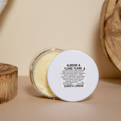 almond & ylang ylang face cream by suneeta london front view, 100g pot