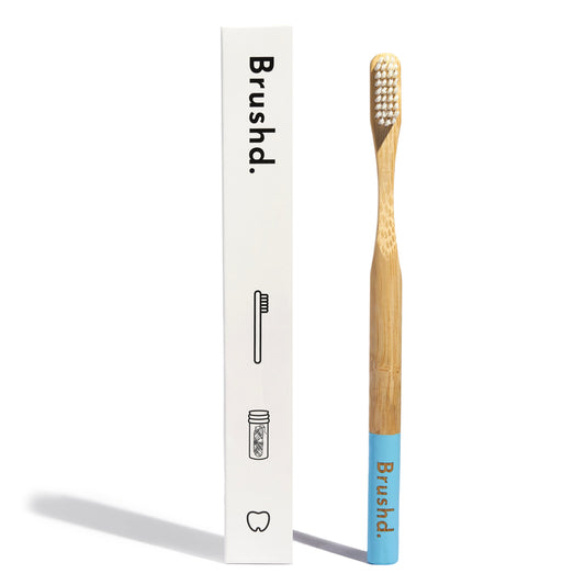 brushd bamboo toothbrush blue handle white standard bristles