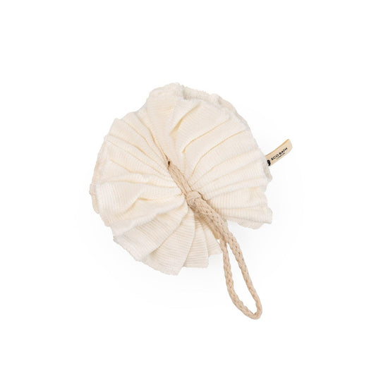 eco bath london bath pouf puff, bamboo with string, white background
