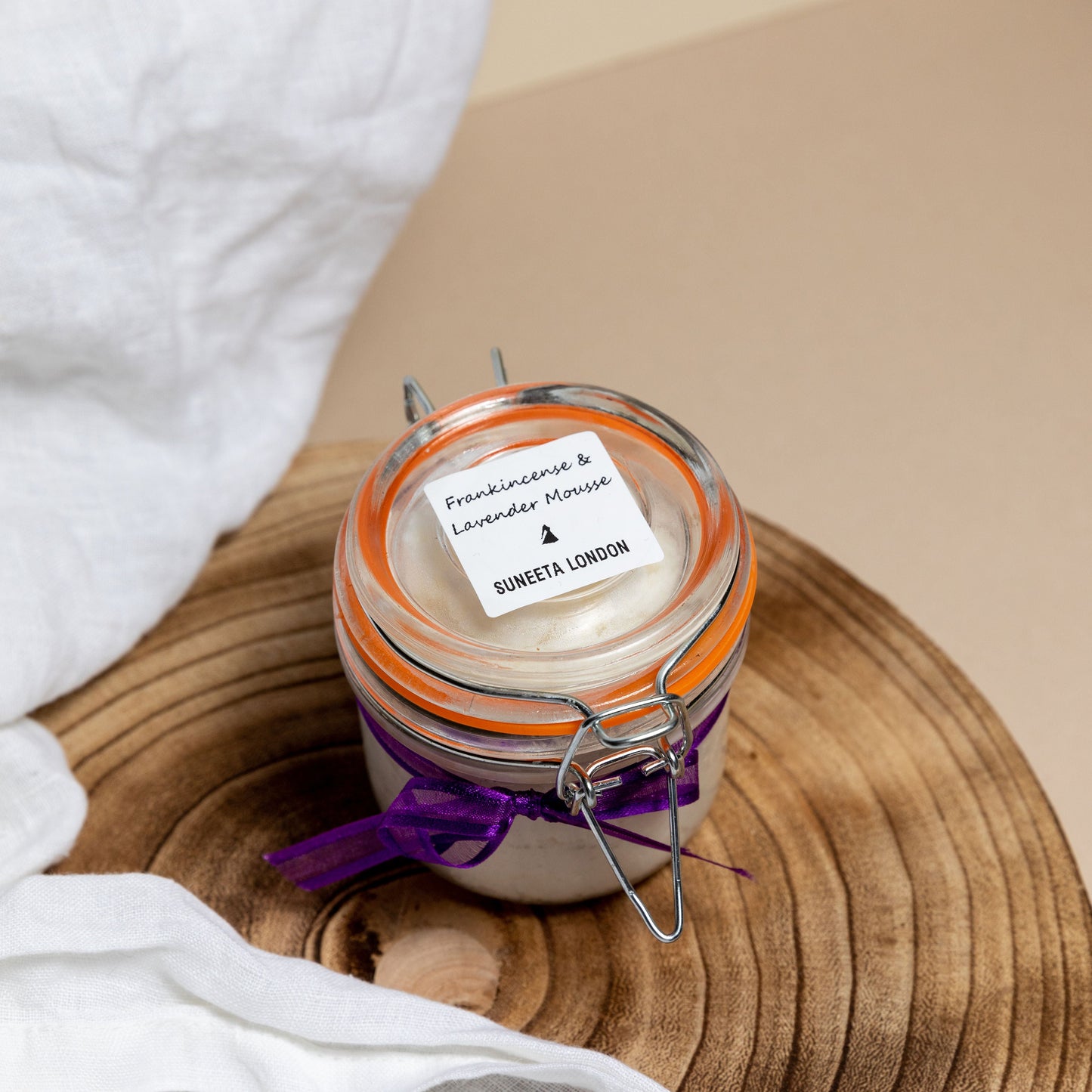 frankincense & lavender body mousse suneeta london, 175g kilner jar