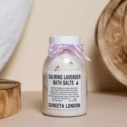 suneeta london lavender bath salts, 250g, neutral background