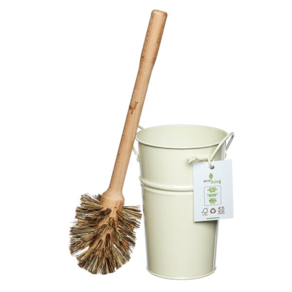 cream toilet brush bucket and plastic free brush